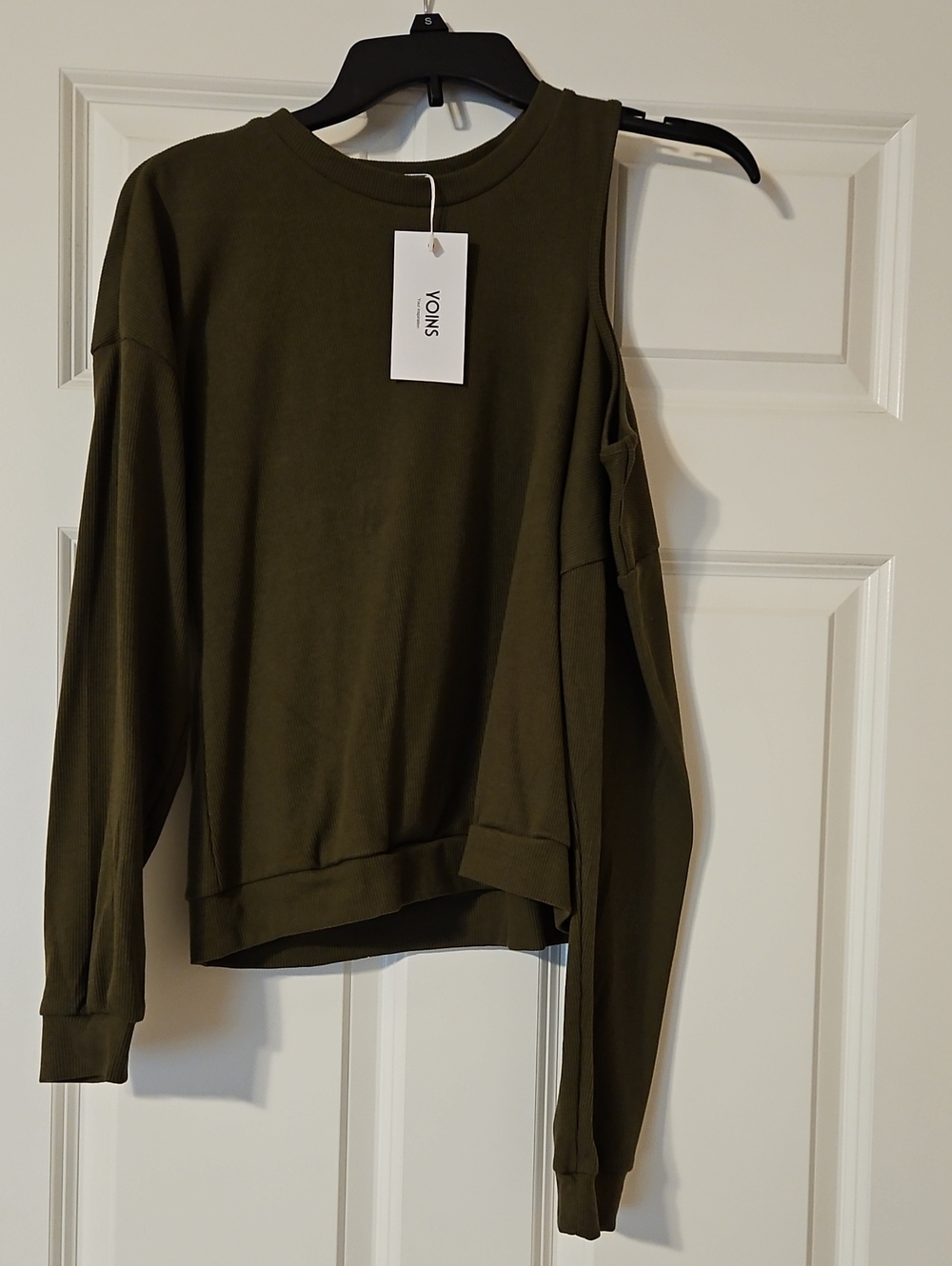 VOINS Olive Green Cold-Shoulder Thin Sweatshirt